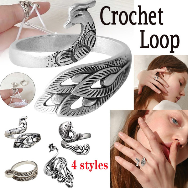 Loop Crochet Ring Peacock Fish Phoenix Thimble Ring Ring Sewing Accessories