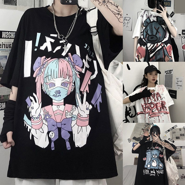 Gothic Women's Harajuku Y2k Long Sleeve T-shirt Crop Top Harajuku Retro  Korean Black Demon Punk Print Clothes Slim Anime Goth | Fruugo UK