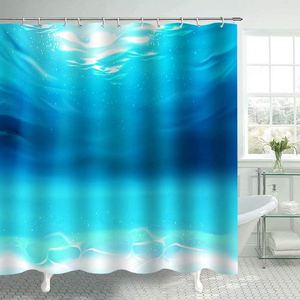 BABABIBIQ Ocean Shower Curtain sea Bath Curtains Wave Watercolor Sea World  Fish Dolphin with Turtles Polyester Fabric Bathroom Accessories with Hooks  150x180cm(59x72)