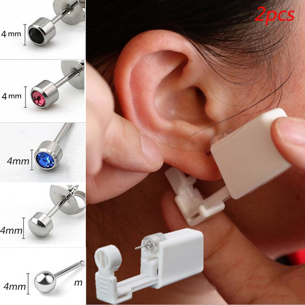 2pcs Body Piercing Beauty Tools Safety Disposable Ear Nose Piercing Tools  Kit Give Alcohol Pad