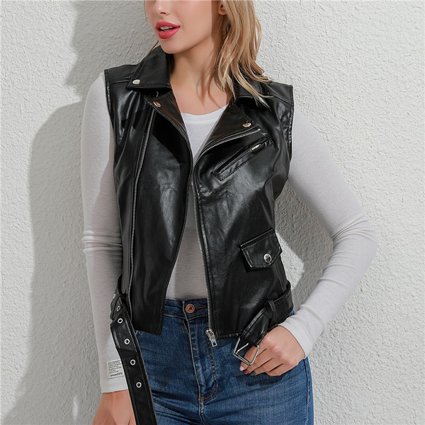 Leather sleeveless jacket clearance womens