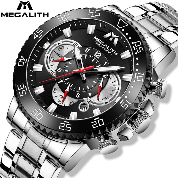 MEGALITH Mens Watches Business Casual Watches for Men Silver Stainless ...