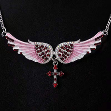 pink, Blues, Cross Pendant, crossangelwingsnecklace