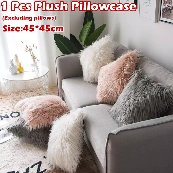 1pcs Fluffy Plush Faux Fur Throw Pillow Cover Cushion Case Solid Soft Sofa Decor 