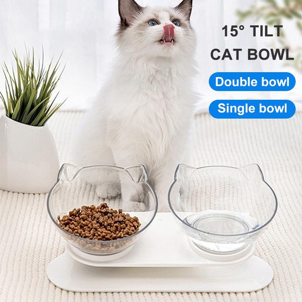 Pet Dog Cat Raised Bowl, 15° Tilted Feeding Bowls with Raised Stand
