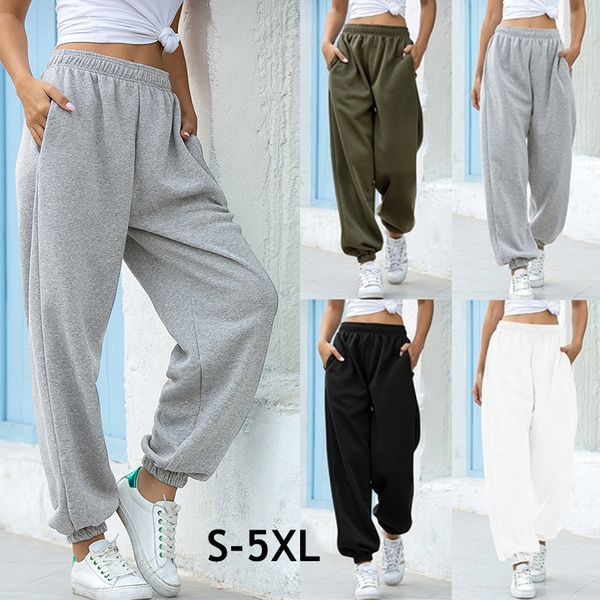 Thin/Thick 2 Styles Women Hip-Hop Dance Sport Running Pants Solid Color ...
