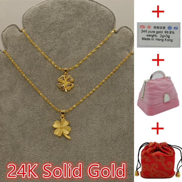 24K Gold-Plated Lucky Clover Pendant + Necklace Set Womans Jewelry Gift ...