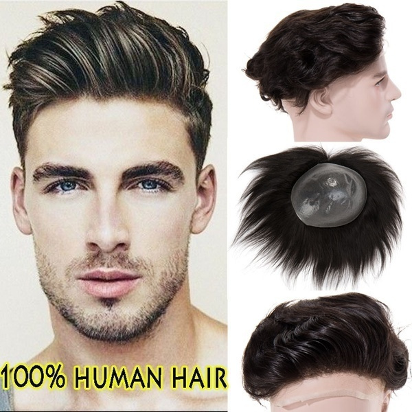 100% Real Human Hair Brazilian Toupee for Men Mono Base Net with Clear ...