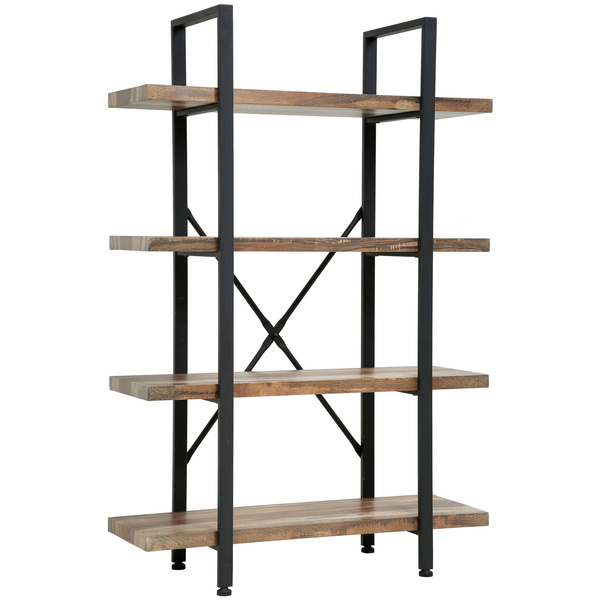 4 Tier Solid Wood Bookcase Industrial, Open Solid Wood Bookcase