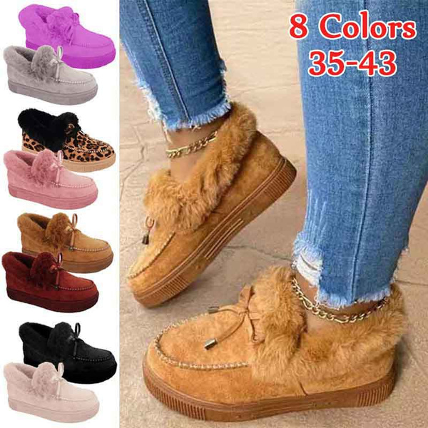 New Women s Fashion Comfy Flat Loafers Moccasins Boots Soft Faux