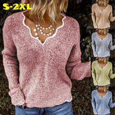 apringsweater, womencasualtop, Sleeve, solidcolorsweater