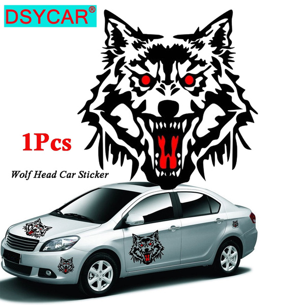 DensenonMetal Car Decal Wolf Head Totem Sticker Wolf Emblem Vehicle Sticker Decoration Black 1pair Car Stickers Black2pcs