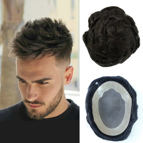 Lyrical Hair Lace Center Toupee For Men Human Hair Replacement System Transparen French Lace With PU Around Mens Toupee Hair Pieces Wig Black Brown