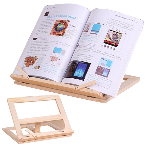 Foldable Wooden Cook Book Stand Reading Book Recipe Holder with Page Paper  Clips