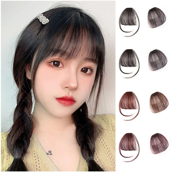 Fashion Women 100% Natural Hair Thin Neat Air Bangs Clip Hair On The  Temples In Korean Fringe Front Hairpiece For Women | Wish
