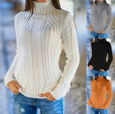 Plus Size, pullover sweater, Long Sleeve, highcollarsweatershirt