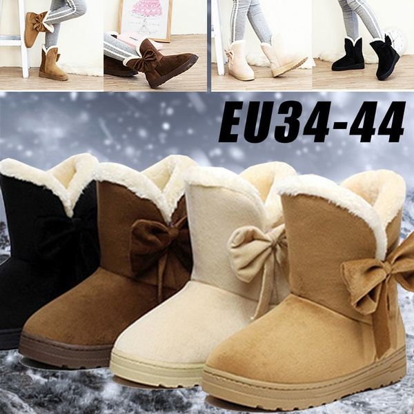 Women's Fashion Snow Boots Winter Suede Flat Snow Boots Warm Cotton