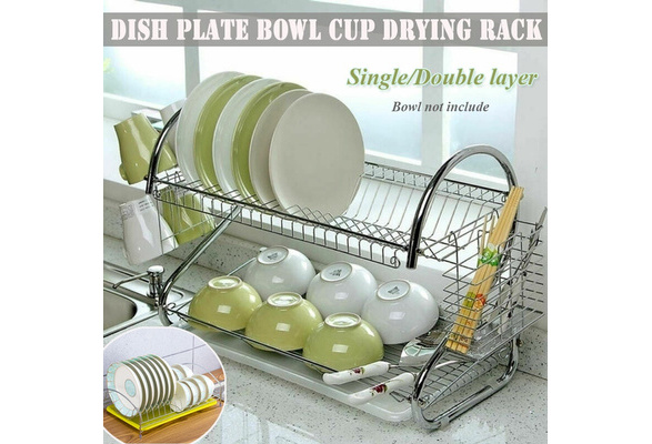 Plates Bowls Cups Dish Drying Rack Single Sink Stainless Steel