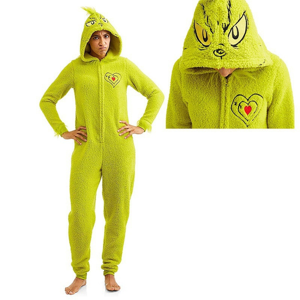 The Grinch Women s Fuzzy Plush Warm Holiday Hooded Union Suit