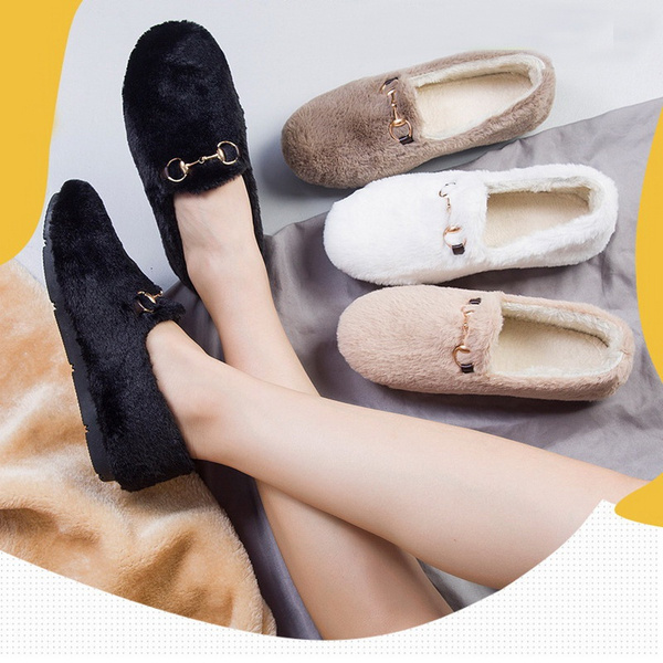 Women Fashion Faux Fur Warm Flat Shoes Lady Sexy Furry Fluffy