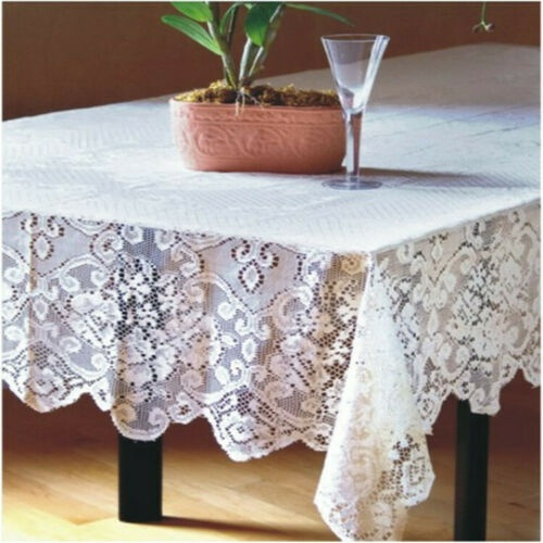 White Vintage Rectangle Lace Table Cloth Doily Floral Tablecloth Wedding 5x9ft 