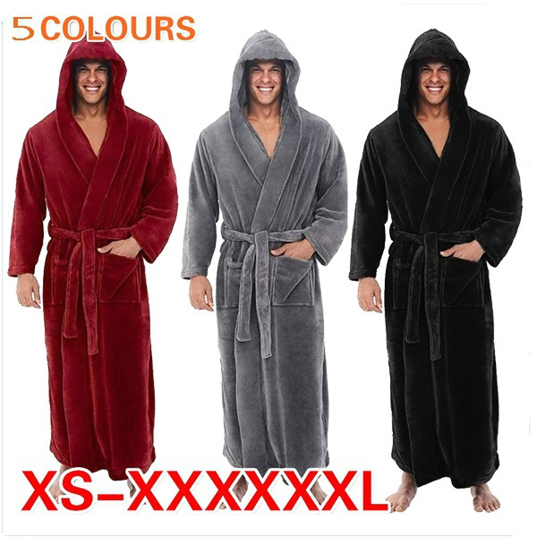Newest BIG SIZE Men's Hooded Bathrobe In 7 Colored Sleepwear Soft Spa Kimono Shawl Collar Hooded