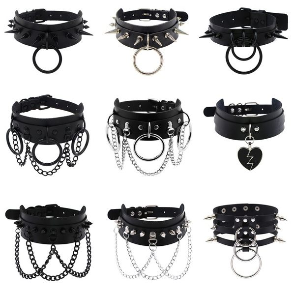 Black Pu Leather Collar Choker Punk Rock Gothic Style Chokers For