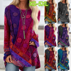 2021 New Fashion Women's Clothing Autumn and Winter Women's Vintage Printed Long Sleeve Round Neck Casual T-shirt Loose Plus Size Long Sleeve Top