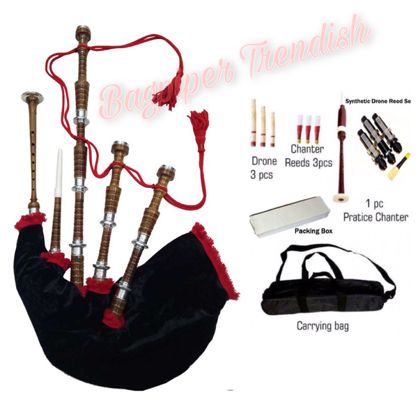 Great Scottish Highland Black Velvet With Red Cords Bagpipe Silver