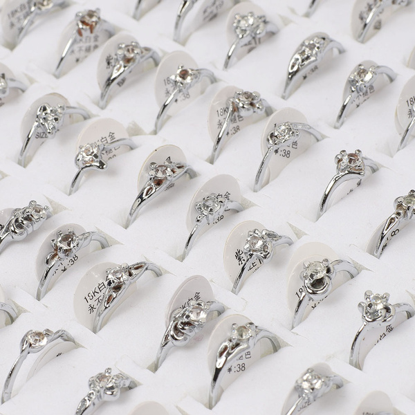 10Pcs Wholesale Lots Fashion Jewelry Crystal CZ Rhinestone Silver Plate Rings 