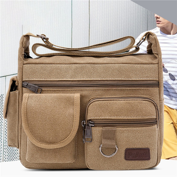 Men's Canvas Shoulder Bag Large Capacity Multi-layer Messenger Bag