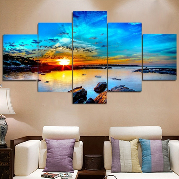 Beach Sunrise Landscape Pictures Home Wall Art Painting Frameless ...