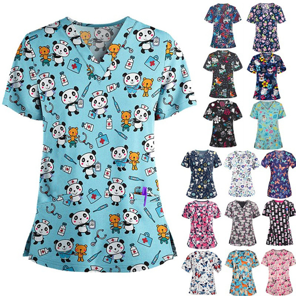 Animal Print Nurse Uniform for Men Women Short Sleeve V-neck Blouse Scrub Tops with Pockets Working Clothes | Wish Animal Print Nurse Uniform for Men Women Short Sleeve V-neck Blouse Scrub Tops with Pockets Working Clothes | Wish