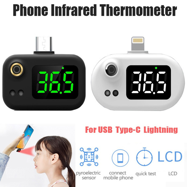 USB Smart Thermometer USB Intelligent Thermometer Portable Mini Cell Phone  Thermometer Non-contact Type Infrared USB Thermometer with USB Type-C  Lightning Joint