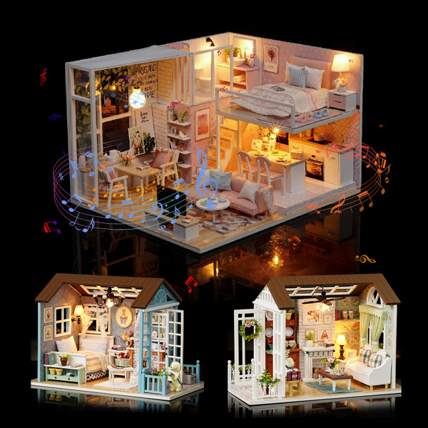3 Types Diy Miniature Loft Dollhouse Kit Realistic Mini 3d Pink Wooden