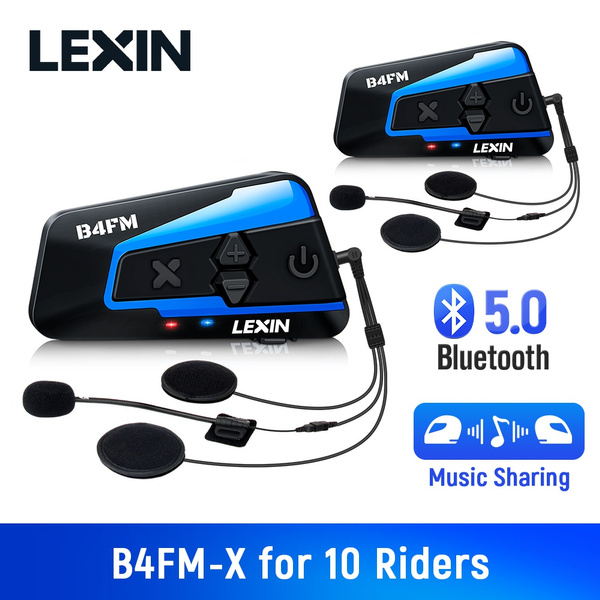 LEXIN 2pcs B4FM X Motorcycle Bluetooth Intercom with FM Radio Helmet Bluetooth Headset With Noise Cancellation Up to 4 Riders Universal Off road