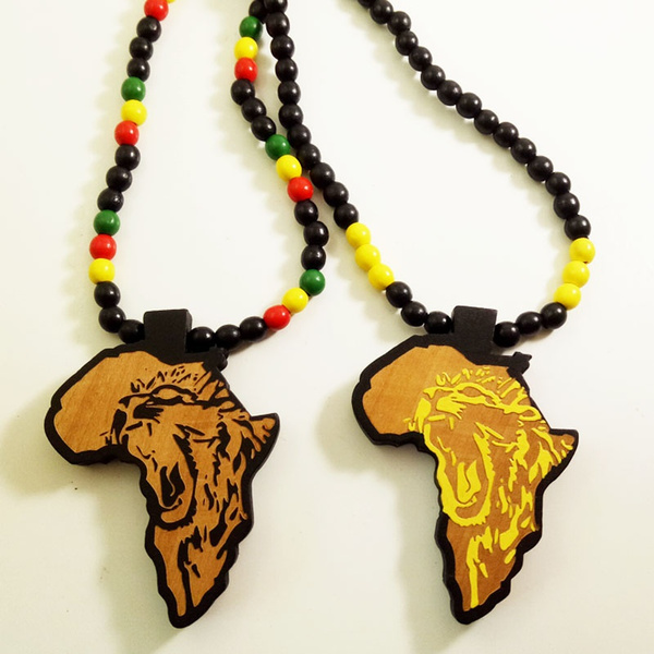 Lion Africa Map Good Wood Necklace Jamaica Pendant Rasta Rastafari ...