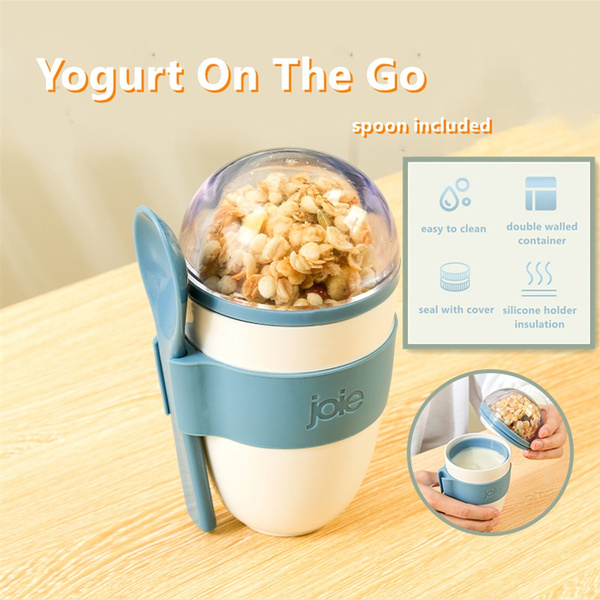 Cereal On The Go Cups Portable Yogurt Cereal to-Go Container with Top Lid  Granola & Fruit Compartment Reusable