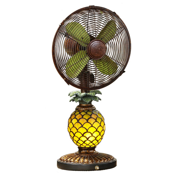 DecoBreeze Ocsillating 3 Speed Table Fan and Tiffany Style Pineapple