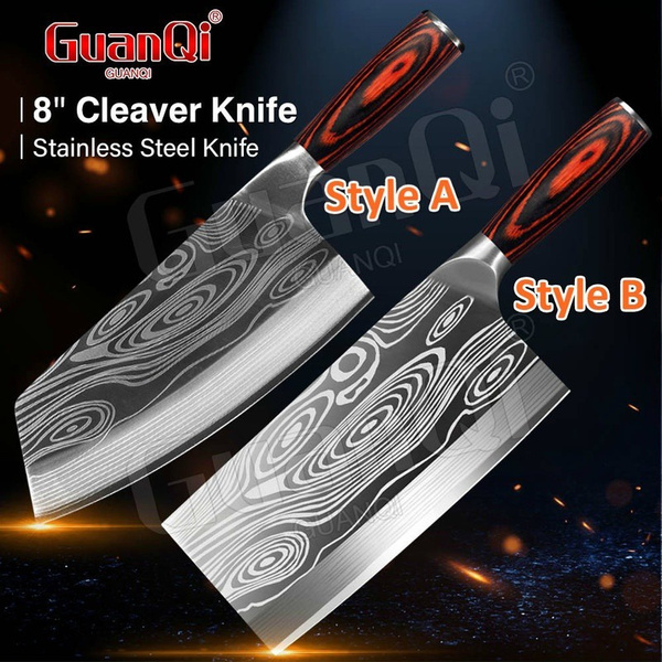 Kitchen Knife Meat Cleaver Stainless Steel Laser Pattern 8inch