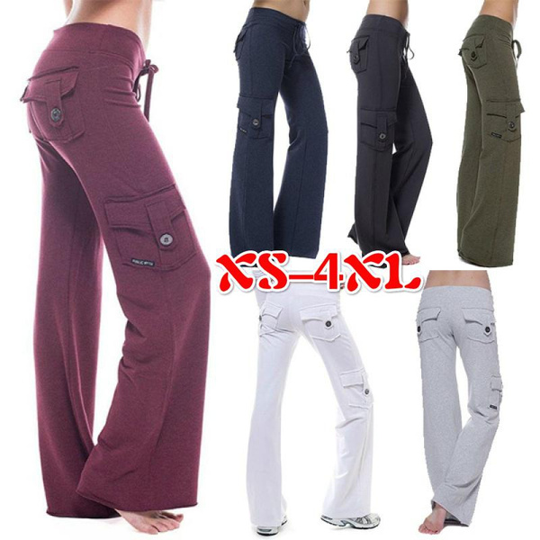 6 Colors Women's Fashion Stretch Button Yoga Pants Wide Leg Sweatpants  Bootleg Pants with Muti Pockets Plus Size XS-4XL