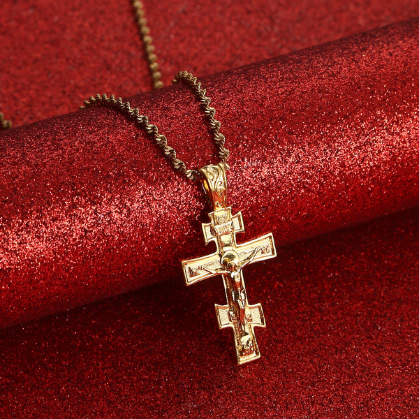 Orthodox Eastern Cross & Crucifix Silhouette, Olive Wood Necklace – Logos  Trading Post