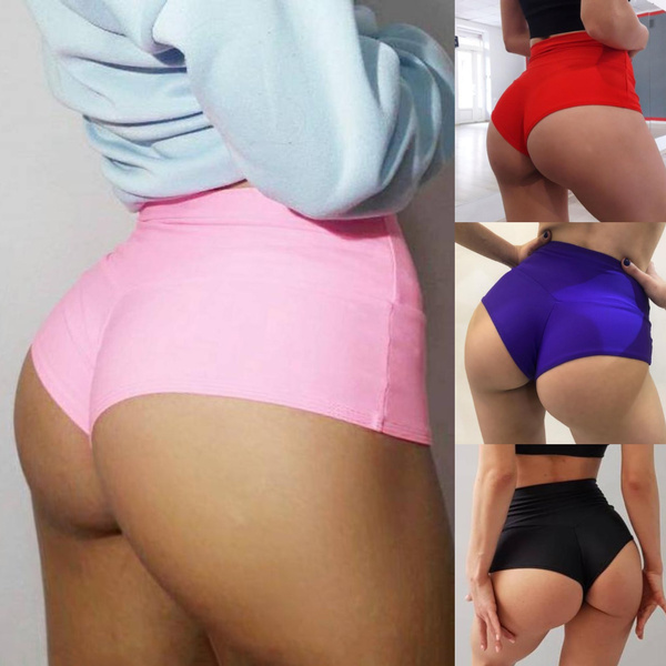 4 Colors Plus Size Women Pure Color Pole Dance Hot Pants Cheeky Shorts Yoga  Workout Outfits High Waisted Twerk Clothing Yoga Fitness Shorts