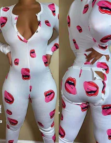 DDLG Jumpsuits Crotchless Printed DDLG Playsuit Homewear Long