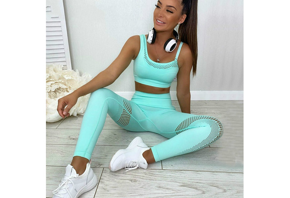 2pcs Sport Yoga Set Women Gym Clothing Print Patchwork Fitness Suit Fe –  lwrosdo