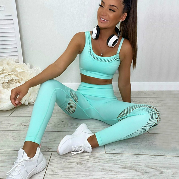 Yoga set gym clothing fitness leggings+cropped shirts sport suit women