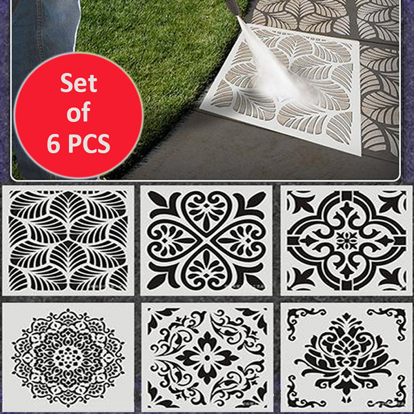 SET of 6 MANDALA Stencils 12x12 Inch for Walls, Tiles, Canvas, Paper,  Fabric, Floor, and Wood Reusable Wall Stencil 