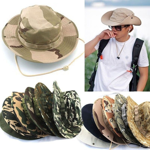 SHALISI Bucket Hat Camo Hunting Wide Brim Canvas Hot New Sun Fishing  Outdoor Unisex Men Cap Boonie Hats Fashion Military