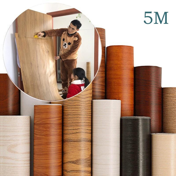 0.6*5M Waterproof Wood Vinyl Wallpaper Roll Self Adhesive Contact Paper  Doors Cabinet Desktop Modern Furniture Decorative Sticker