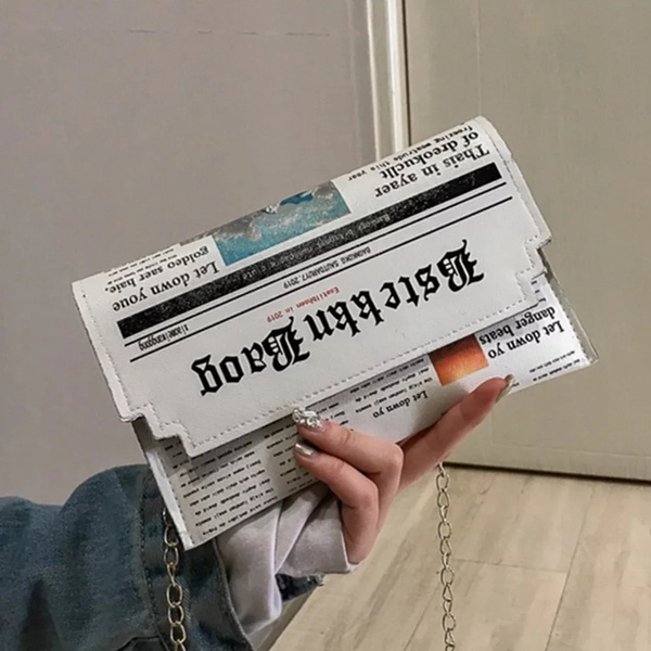 Newspaper Collage Handbags Old American Newspapers PU Leather Shoulder Bag  Student Grocery Print Tote Bag Casual Shopper Bags
